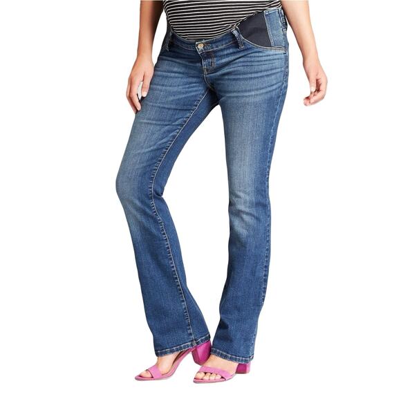 INGRID + ISABEL Maternity Inset Panel Bootcut Jeans in Dark Wash Size 12 Stretch - Picture 1 of 13